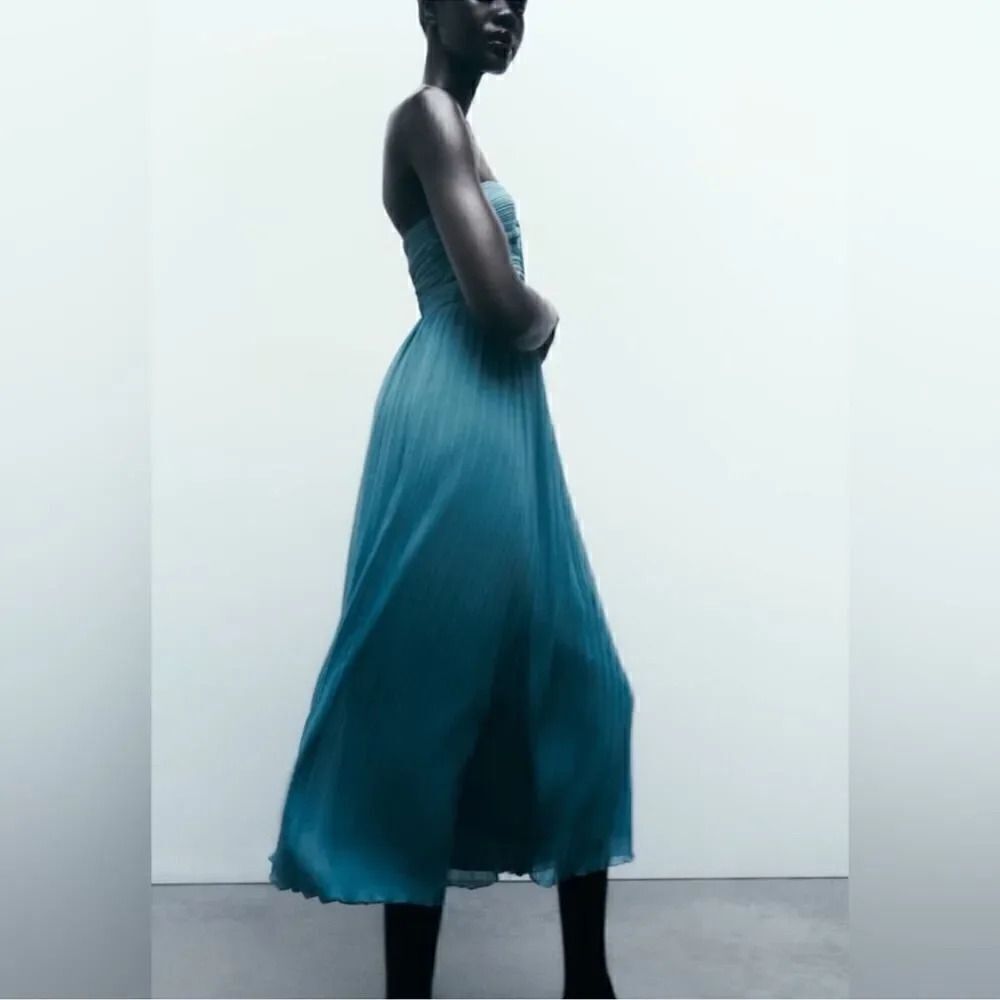 ZARA PLEATED MIDI DRESS - Picture 10 of 14